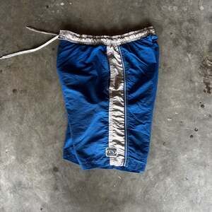 Vintage Gotcha Blue and Grey Side Stripe board shorts